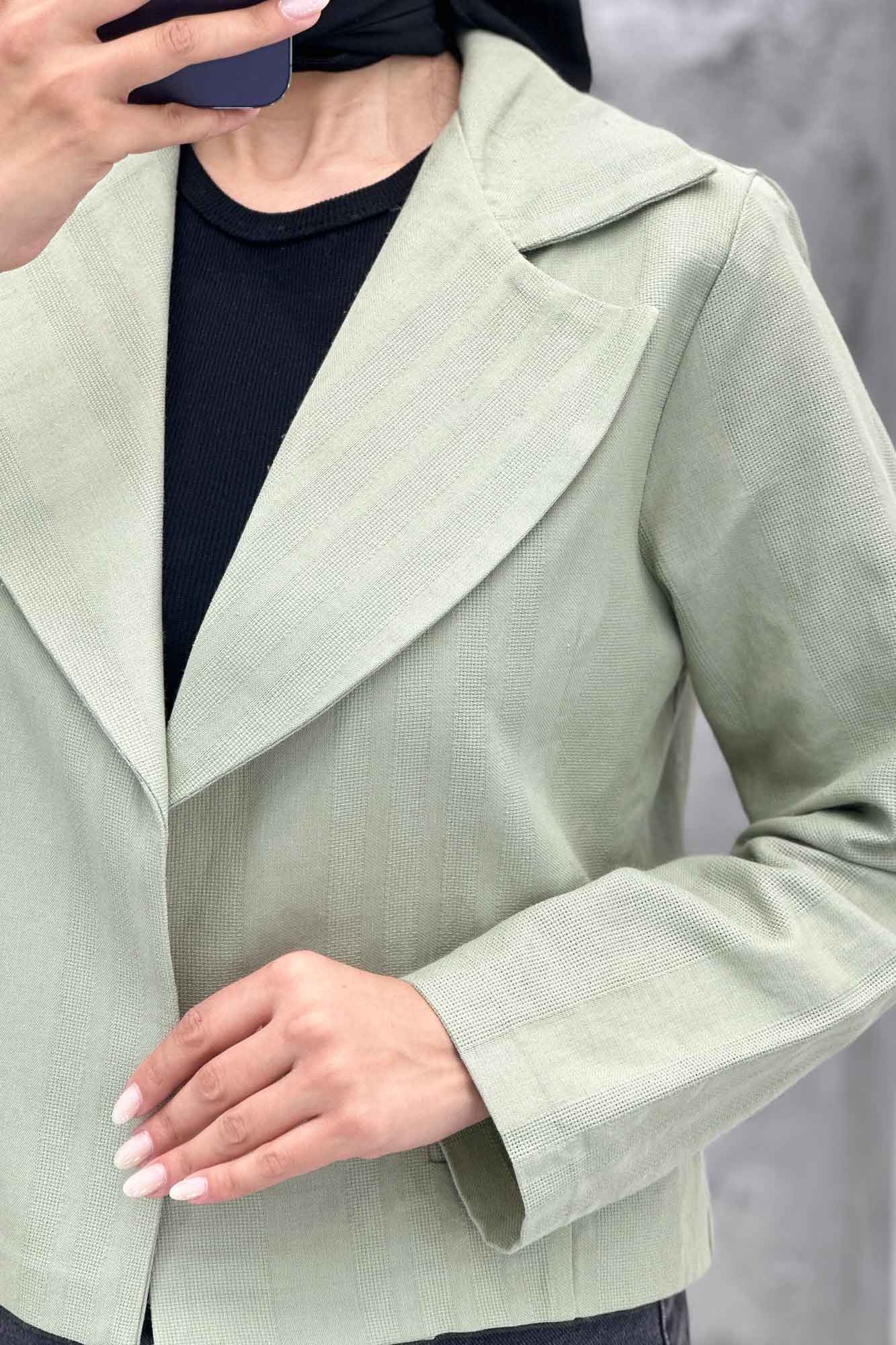 کت کراپ جیب فیلتو لینن ژاکارد