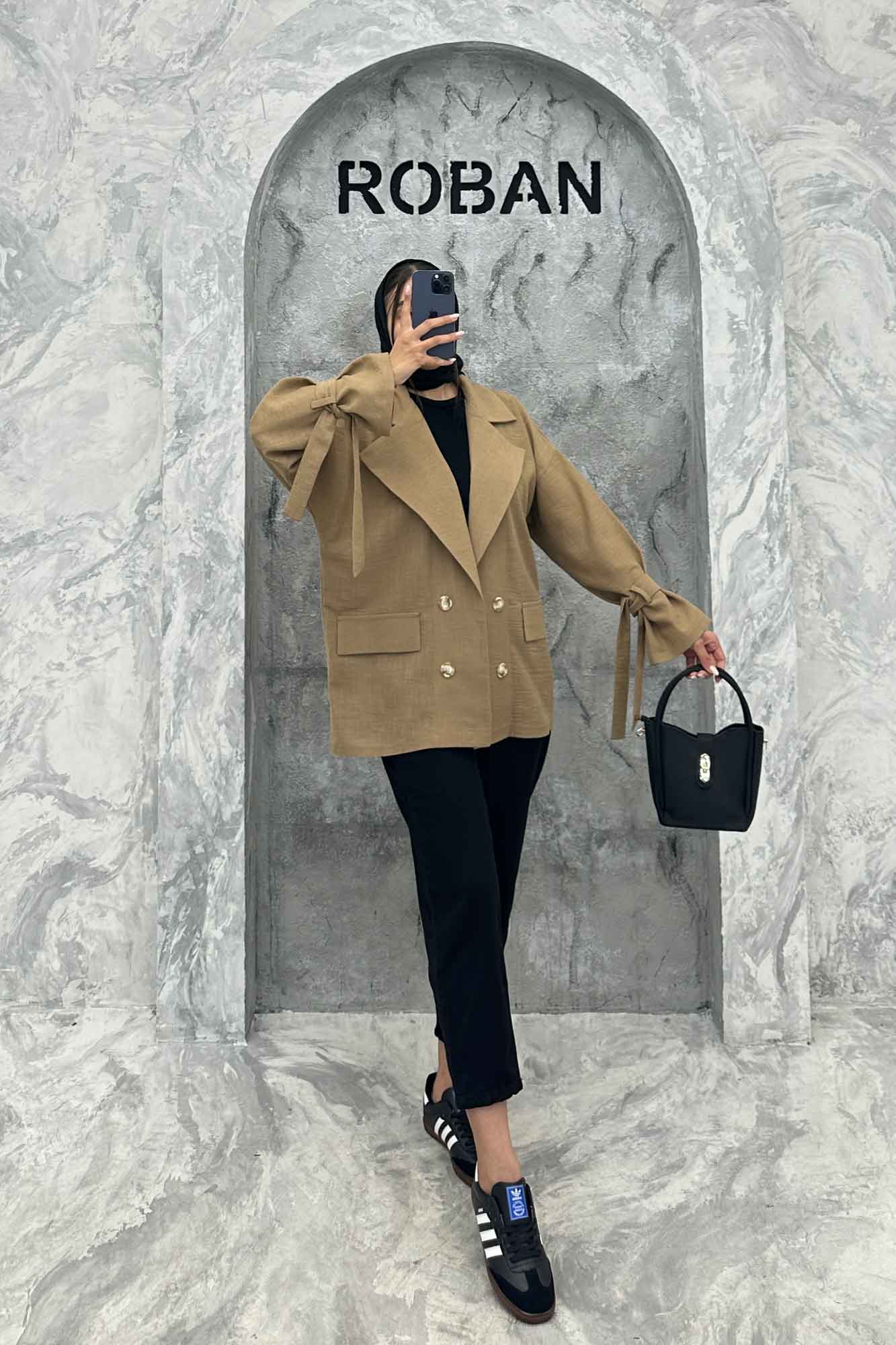 کت یقه انگلیسی آستین بنددار عسل