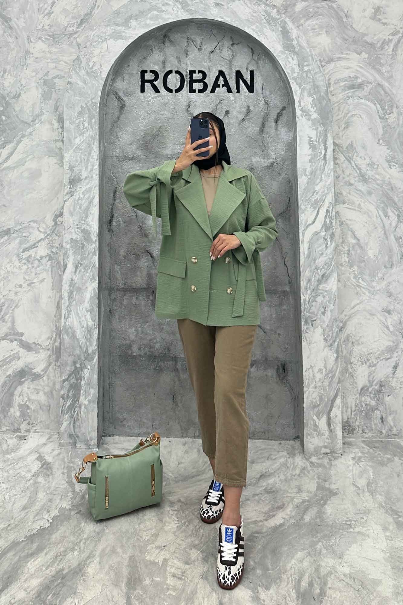 کت یقه انگلیسی آستین بنددار عسل