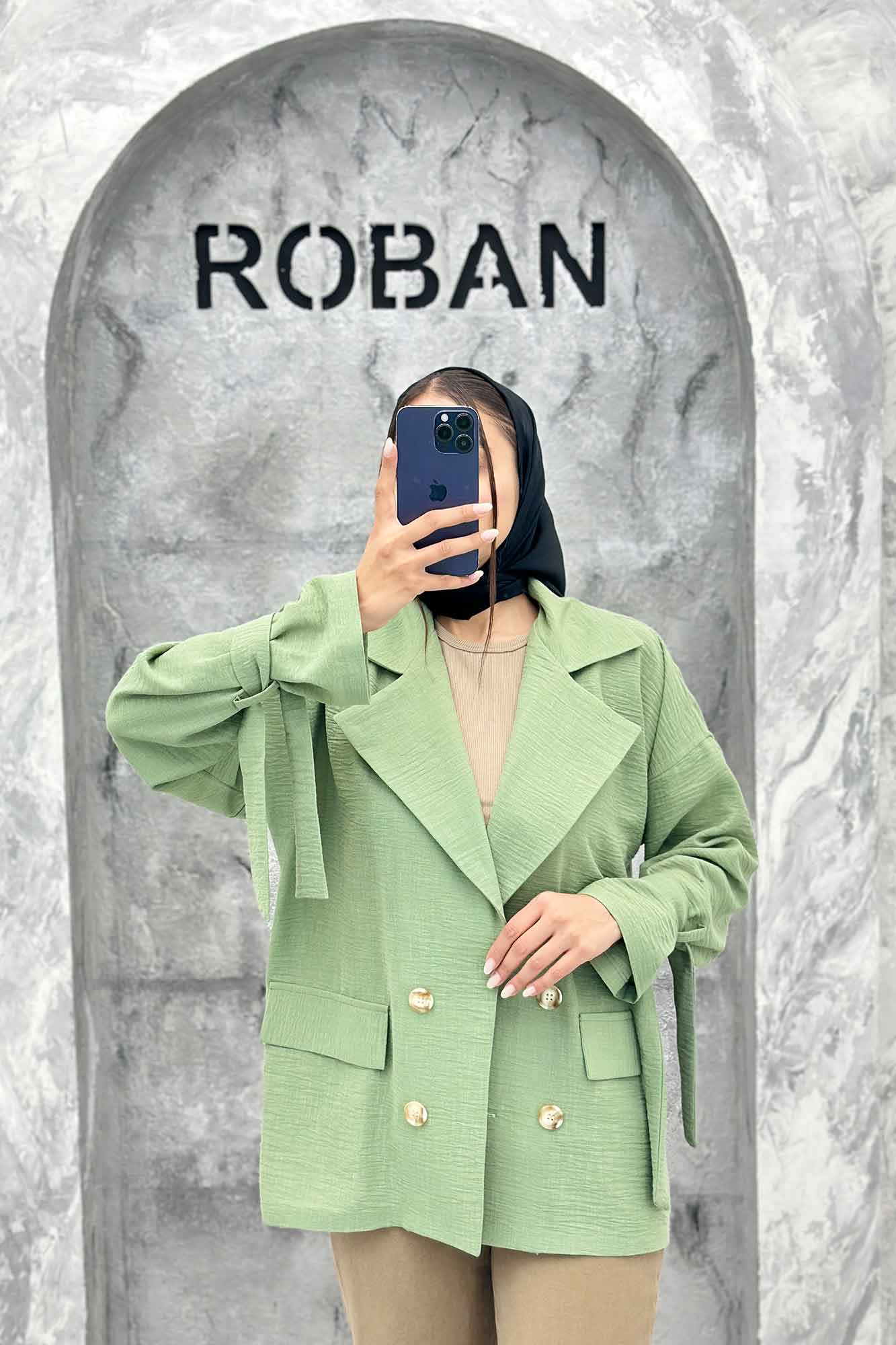 کت یقه انگلیسی آستین بنددار عسل