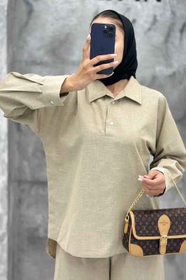 ست مانتو و شلوار بگ لینن نچرال دنیا