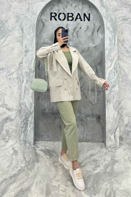 مانتو کتی آستین بند دار لینن نچرال