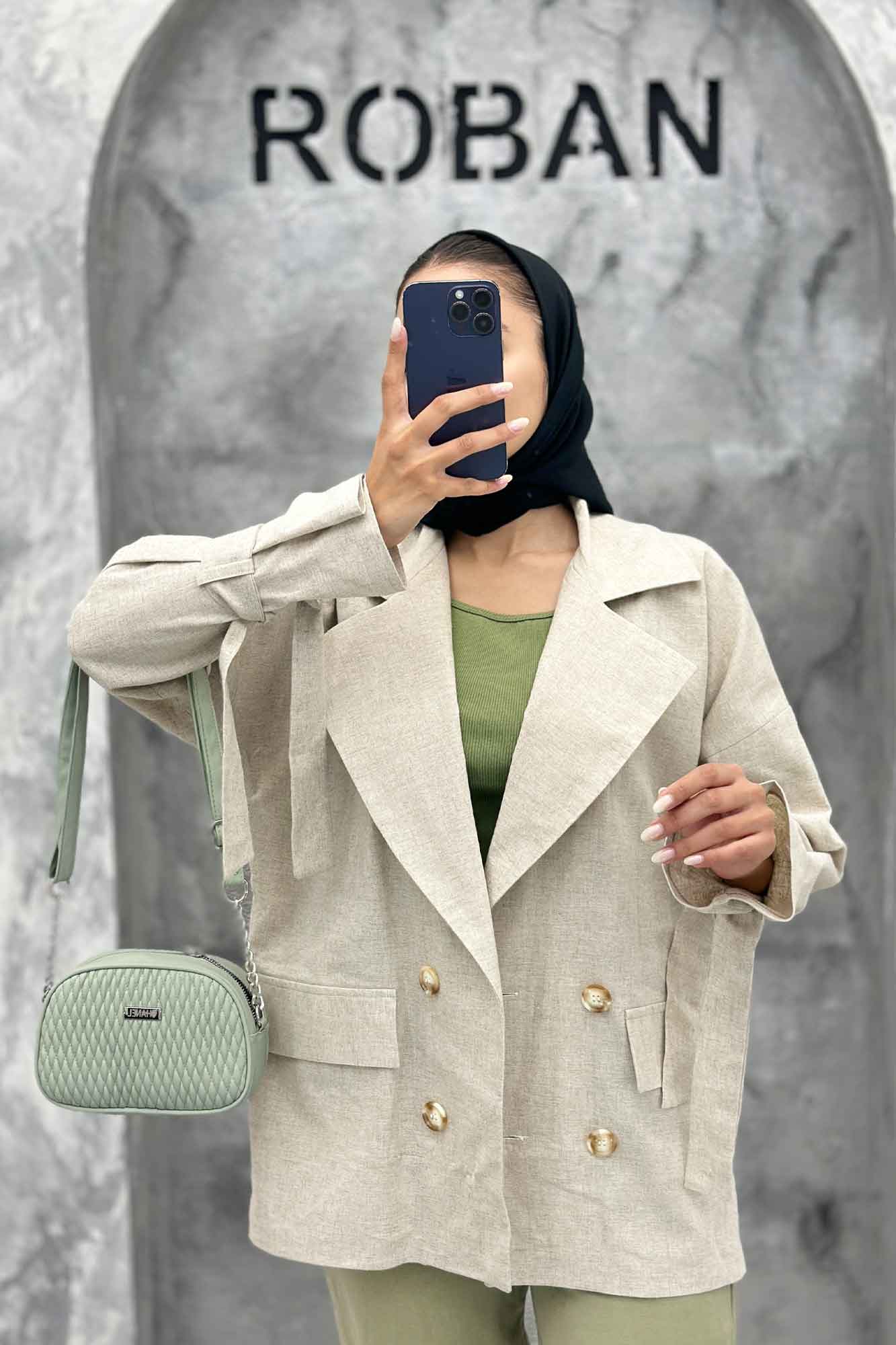 مانتو کتی آستین بند دار لینن نچرال