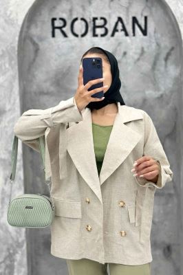 مانتو کتی آستین بند دار لینن نچرال