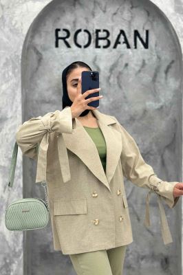 مانتو کتی آستین بند دار لینن نچرال