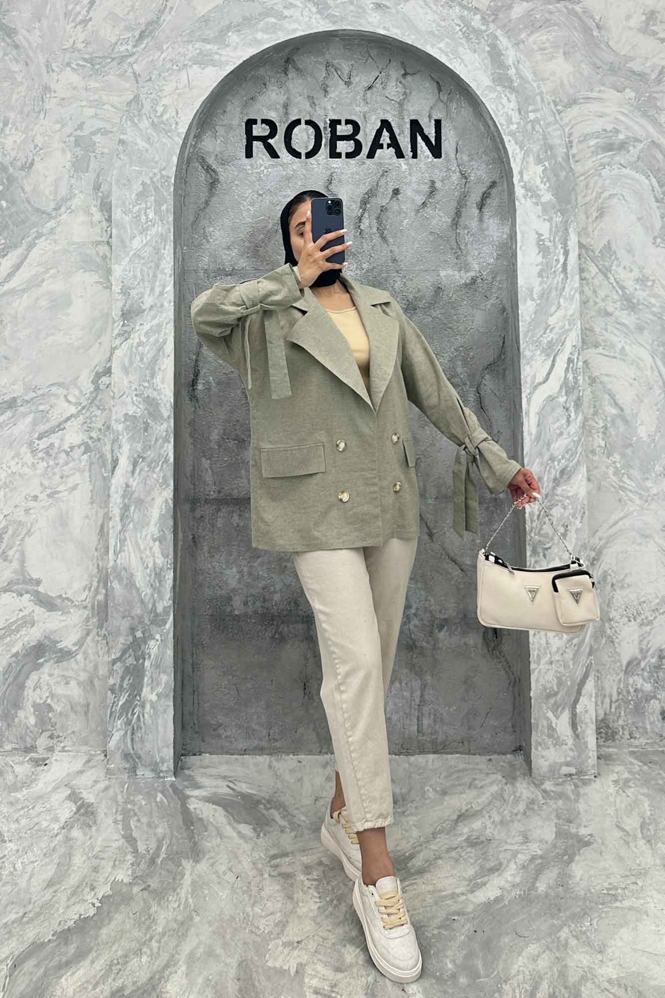 مانتو کتی آستین بند دار لینن نچرال