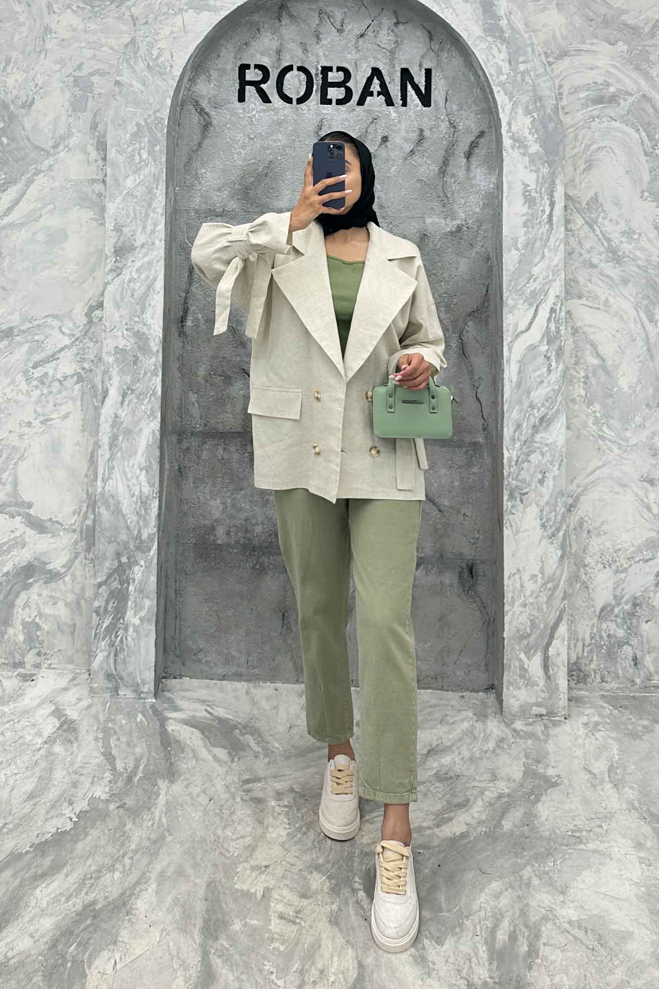 مانتو کتی آستین بند دار لینن نچرال