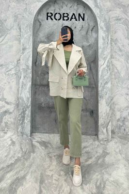 مانتو کتی آستین بند دار لینن نچرال