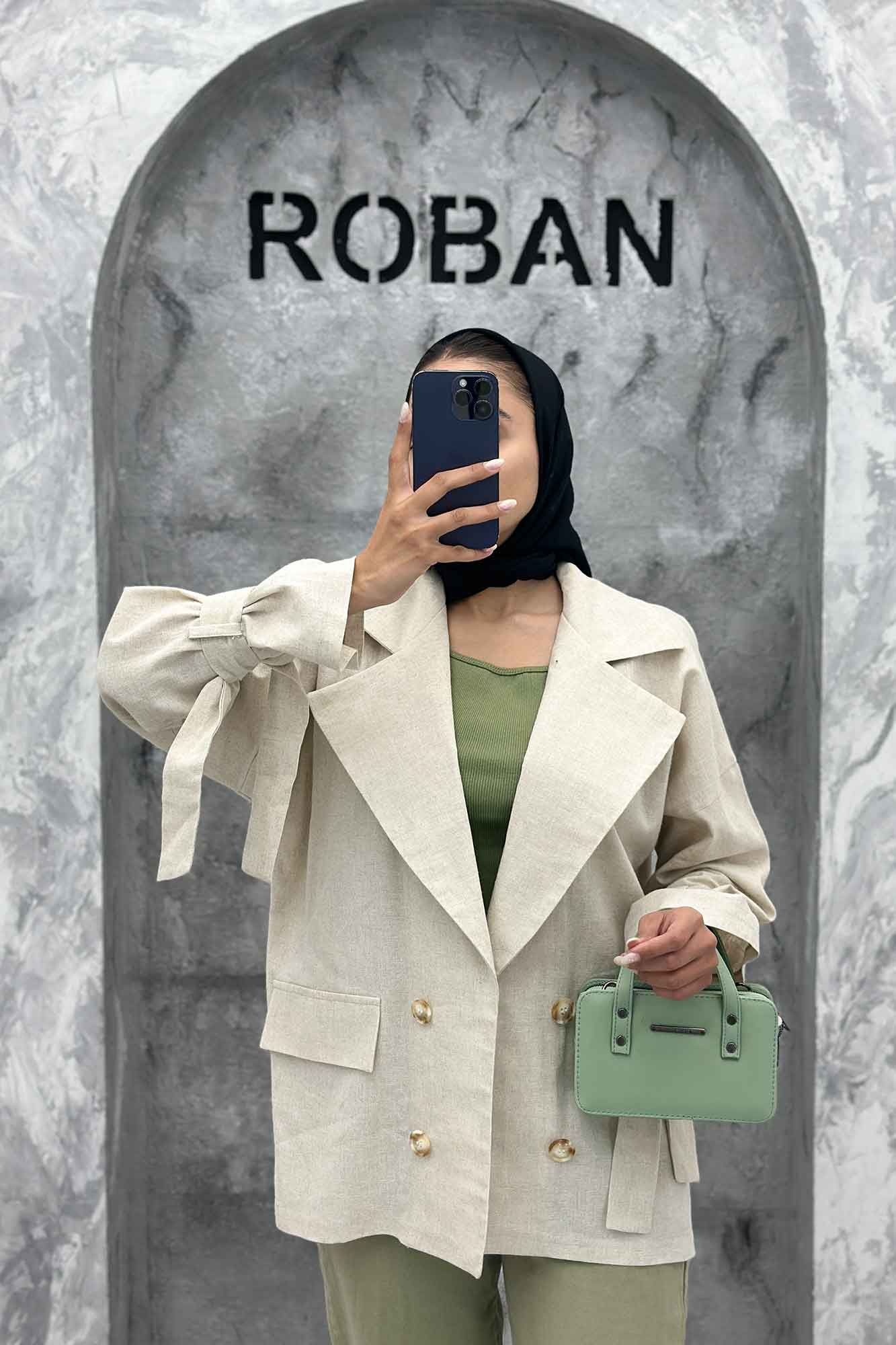 مانتو کتی آستین بند دار لینن نچرال