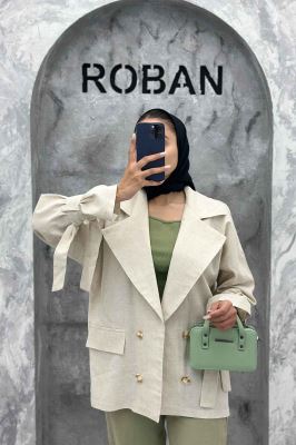 مانتو کتی آستین بند دار لینن نچرال