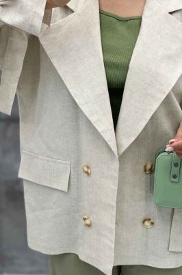 مانتو کتی آستین بند دار لینن نچرال