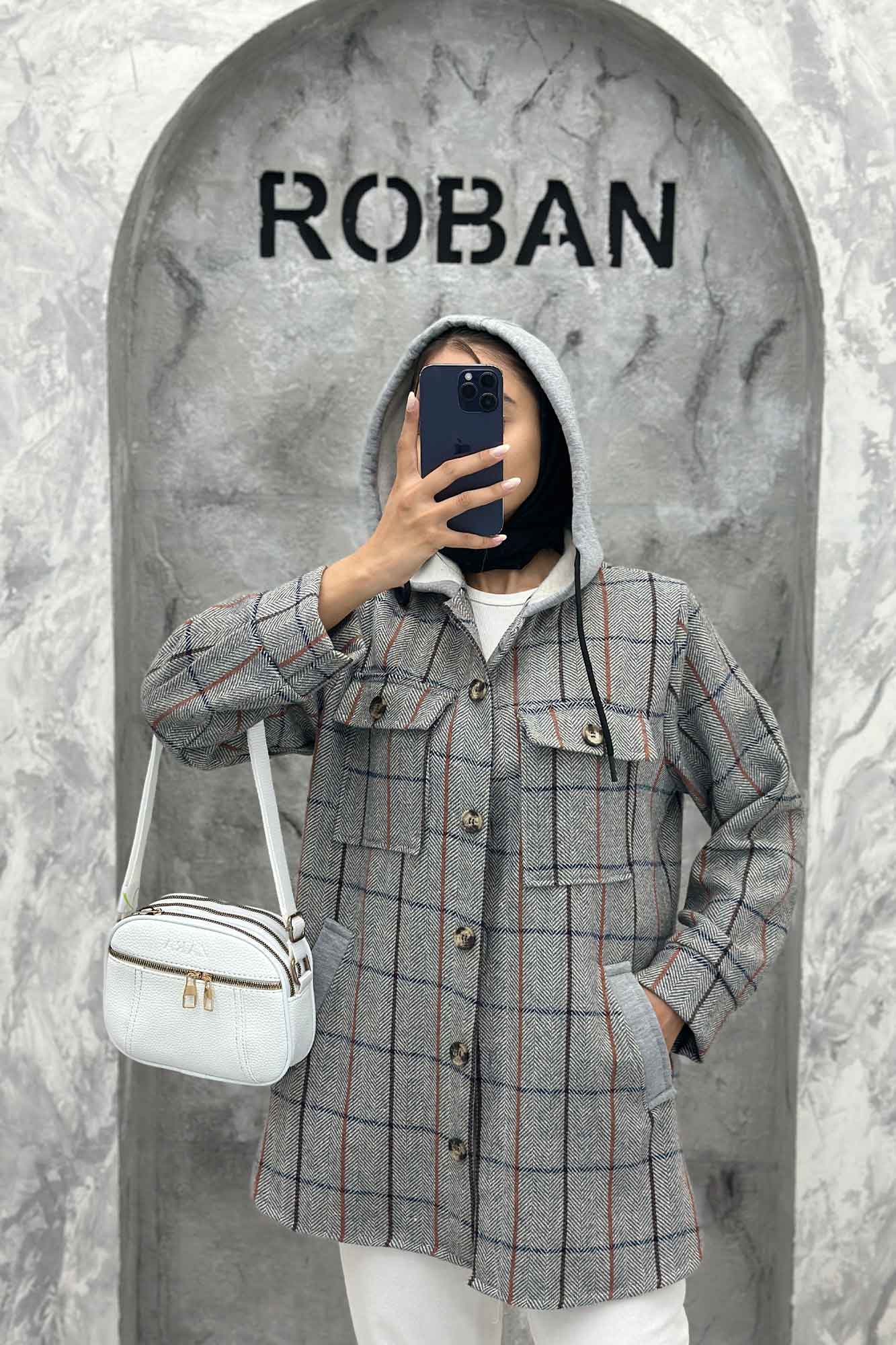 کت شکت فوتر چهارخانه کلاه دار