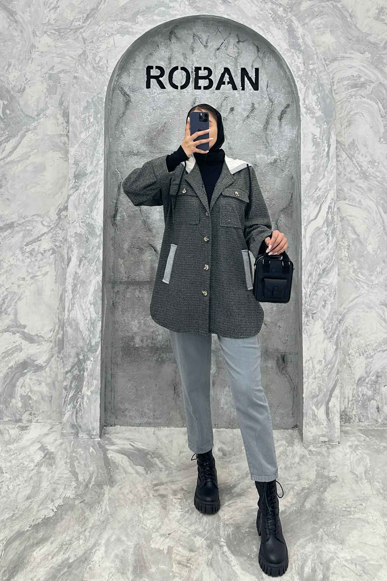 کت شکت فوتر چهارخانه کلاه دار