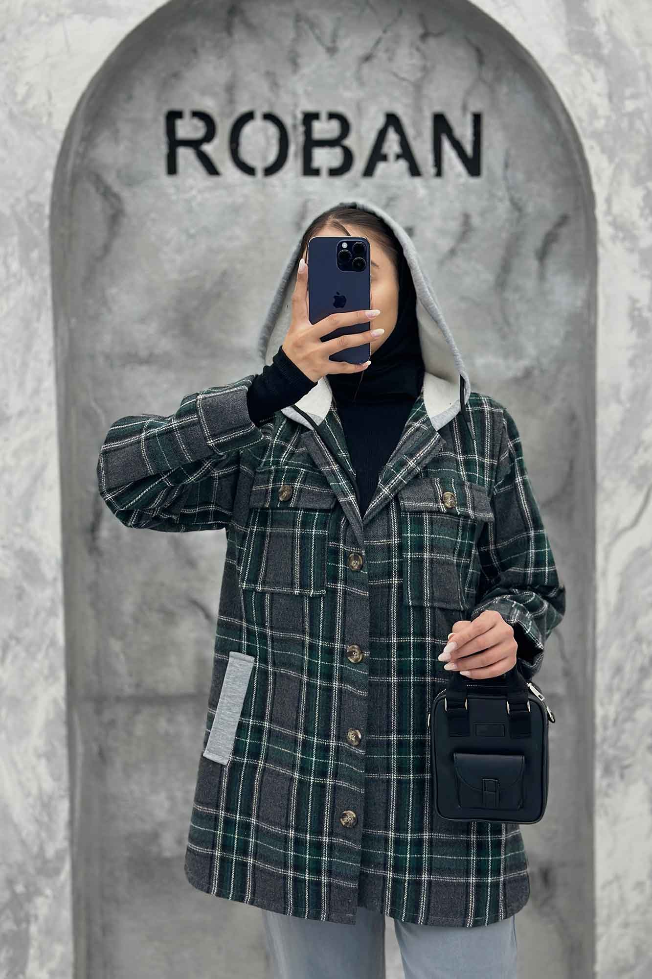 کت شکت فوتر چهارخانه کلاه دار