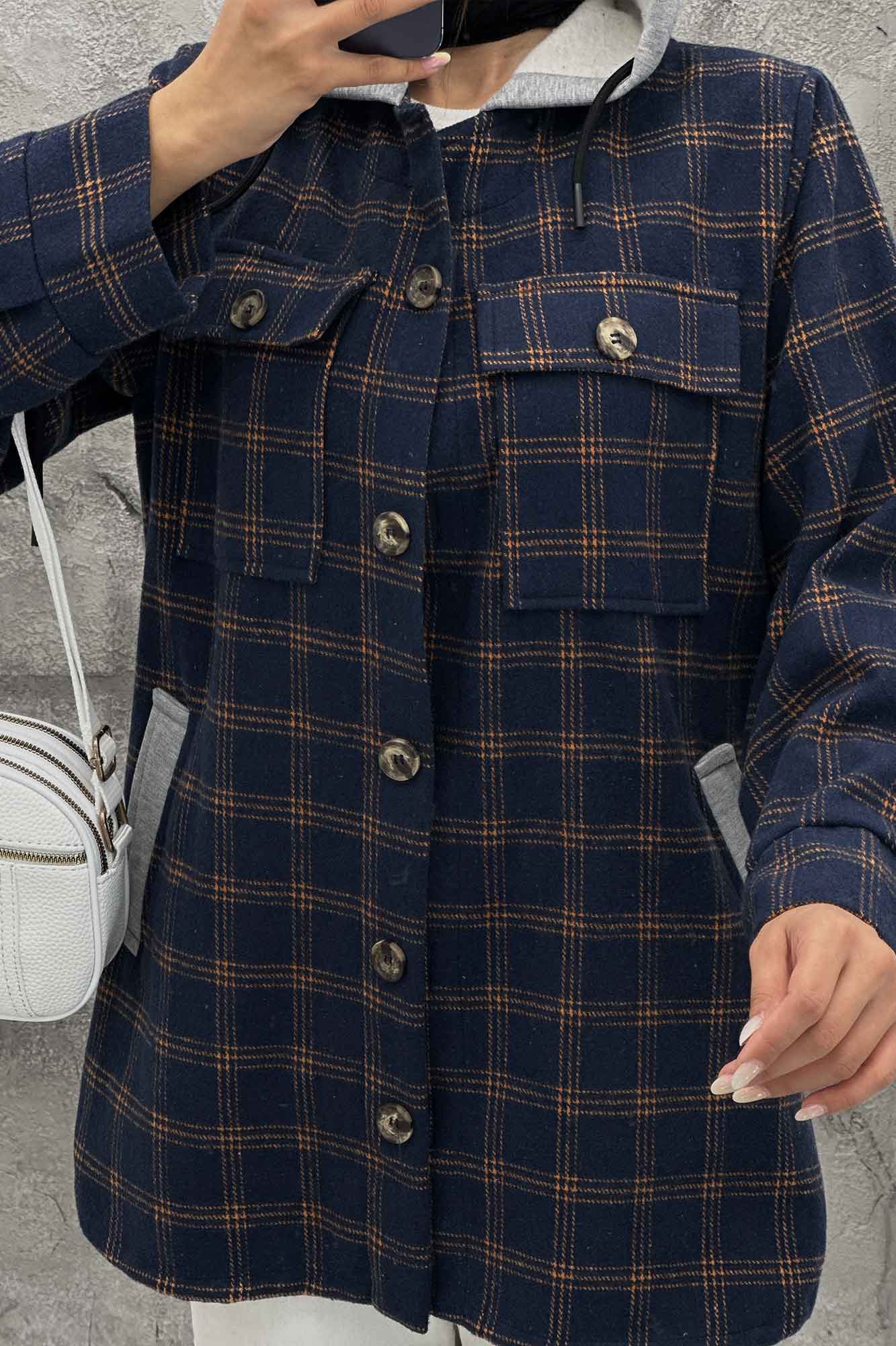 کت شکت فوتر چهارخانه کلاه دار