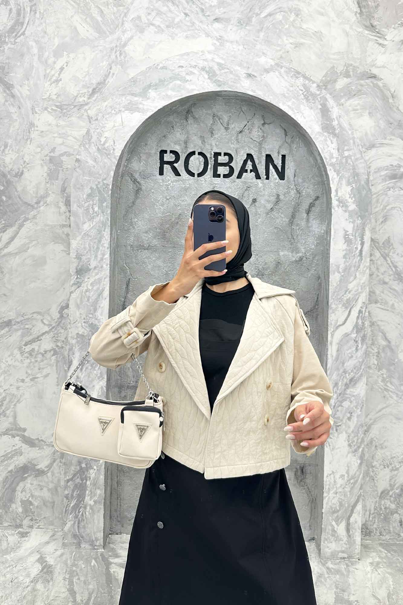 کت کراپ دو تیکه فریال کتان مروارید