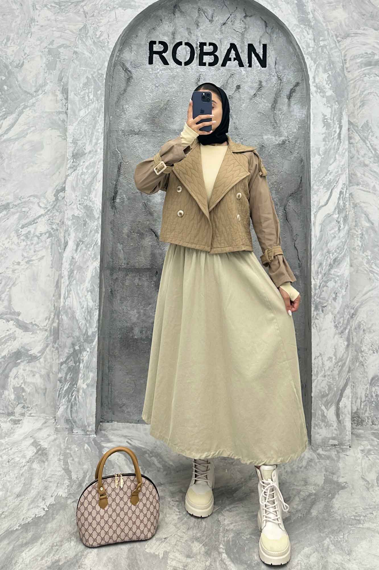 کت کراپ دو تیکه فریال کتان مروارید