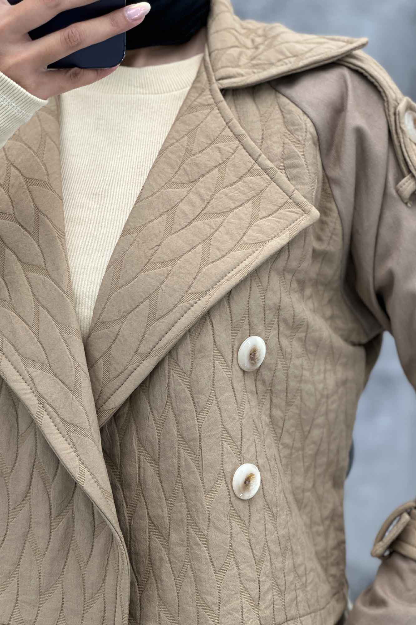 کت کراپ دو تیکه فریال کتان مروارید