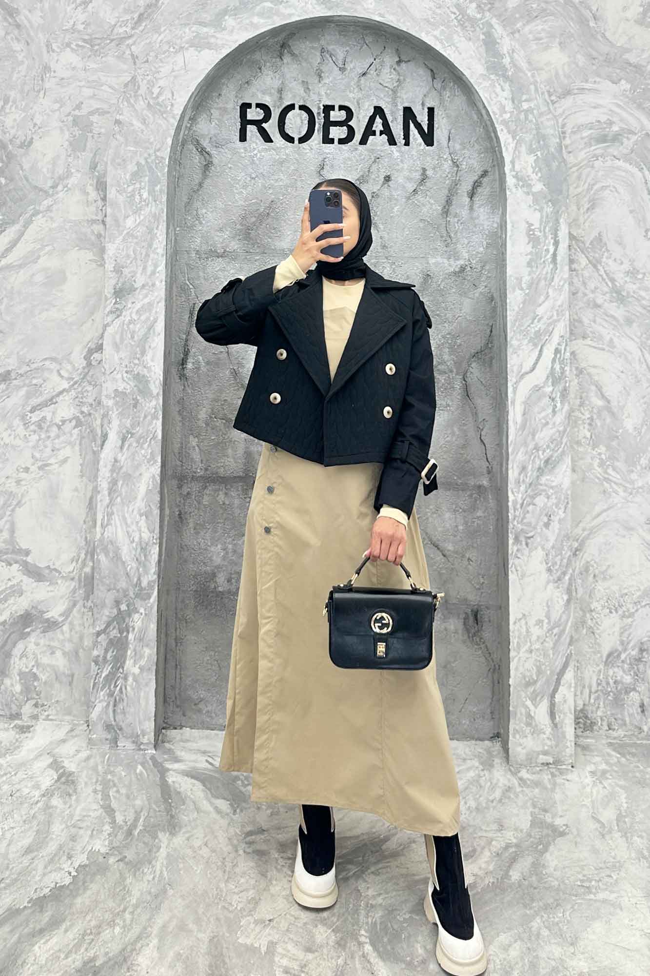 کت کراپ دو تیکه فریال کتان مروارید