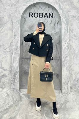 کت کراپ دو تیکه فریال کتان مروارید