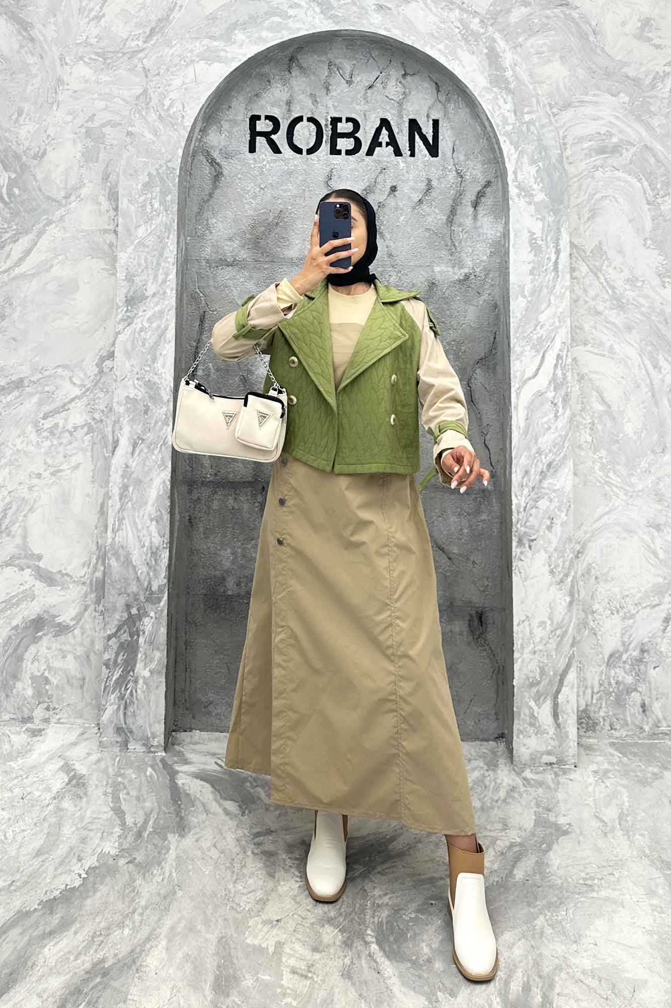 کت کراپ دو تیکه فریال کتان مروارید