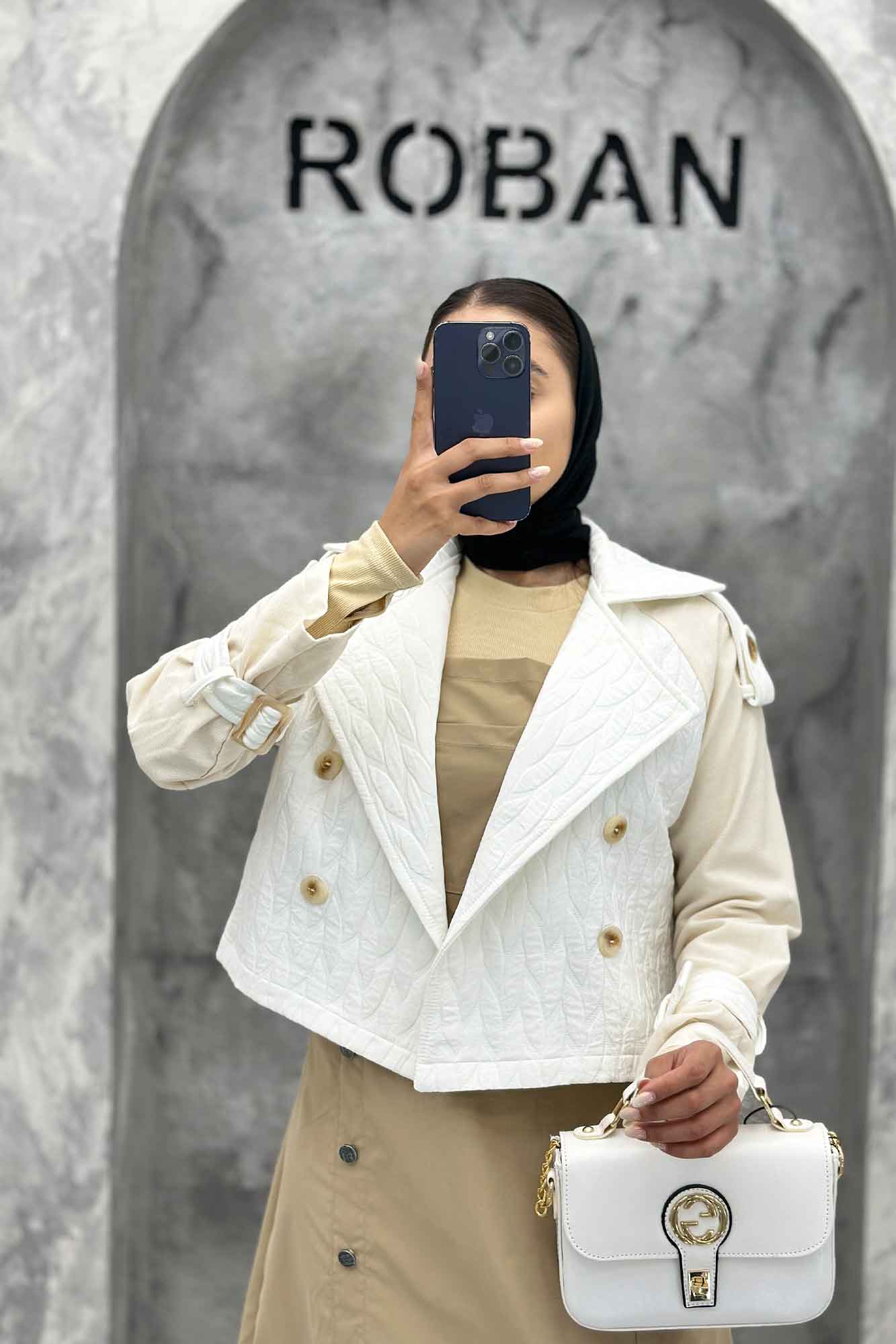 کت کراپ دو تیکه فریال کتان مروارید