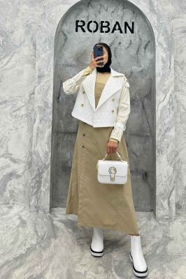 کت کراپ دو تیکه فریال کتان مروارید