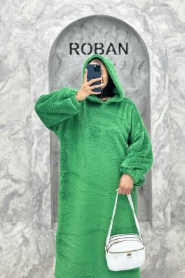 مانتو بلند تدی کلاهدار