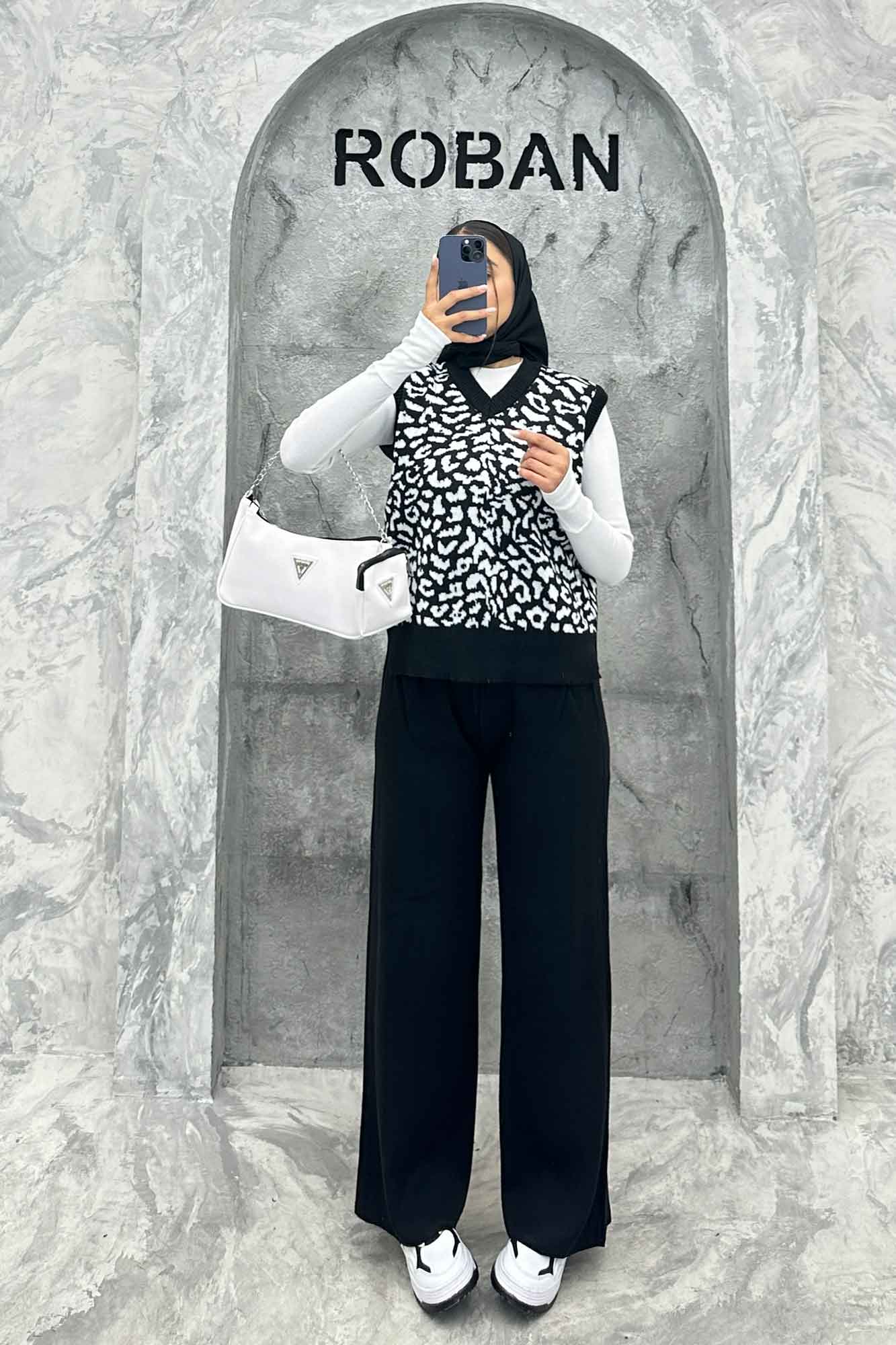 ست وست و شلوار پلنگی بافت