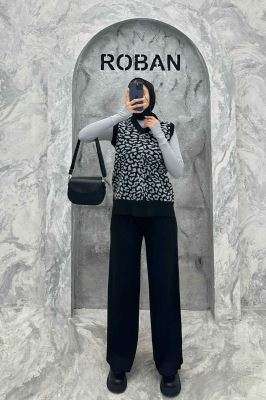 ست وست و شلوار پلنگی بافت