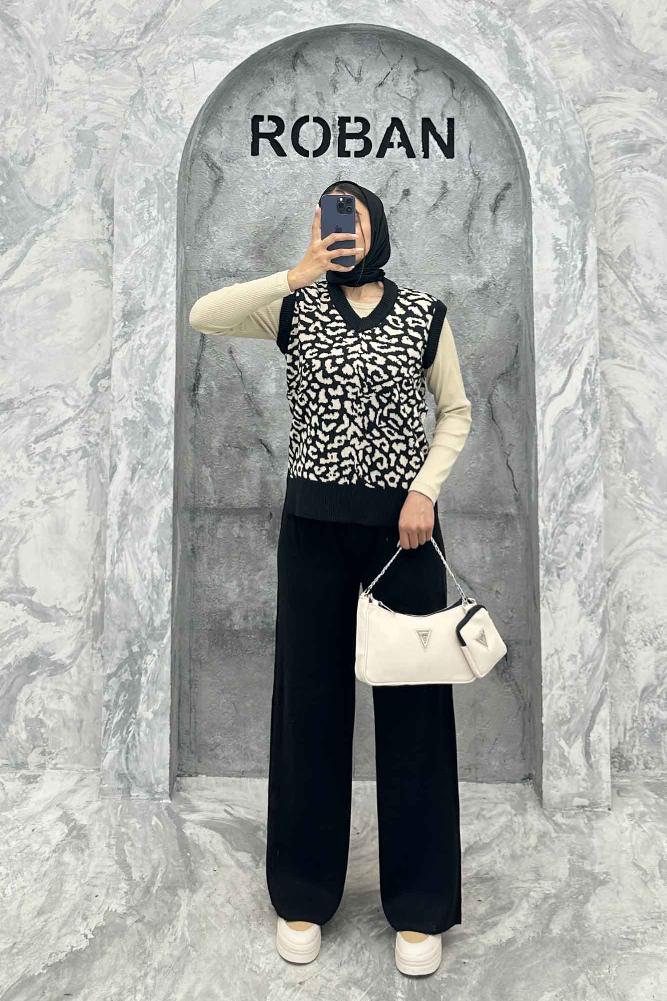 ست وست و شلوار پلنگی بافت