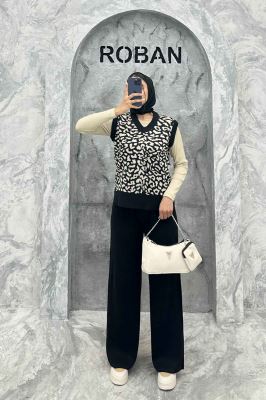 ست وست و شلوار پلنگی بافت