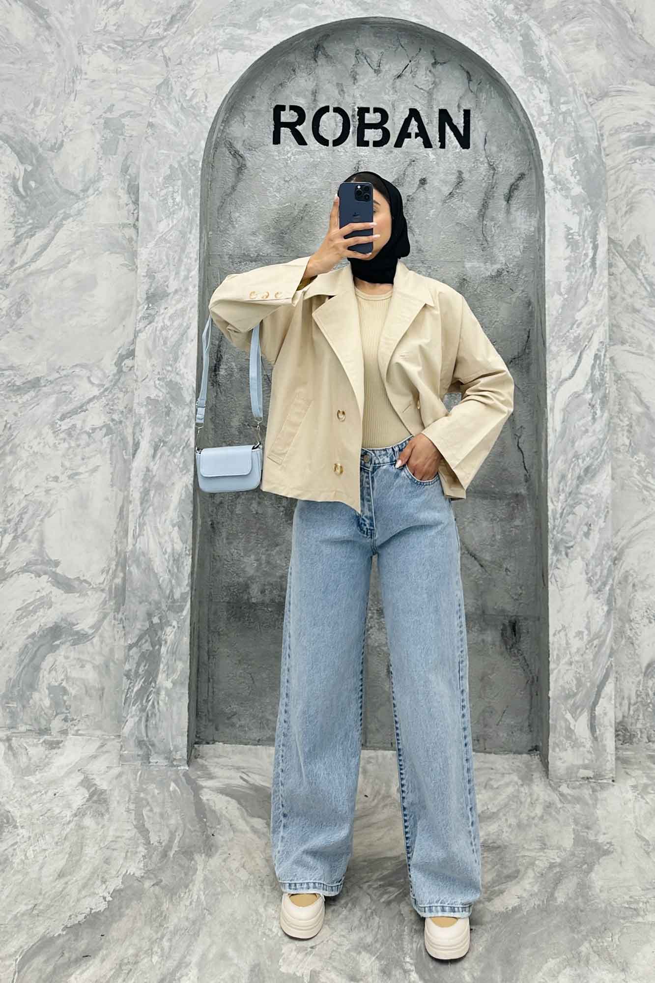 کت کراپ سر آستین دکمه کتان زارا SERLA