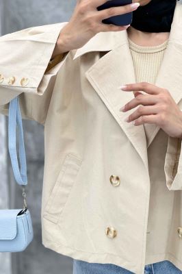 کت کراپ سر آستین دکمه کتان زارا SERLA