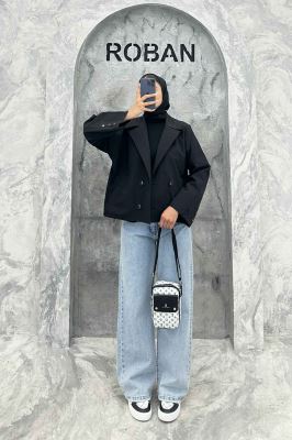 کت کراپ سر آستین دکمه کتان زارا SERLA