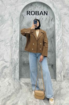 کت کراپ سر آستین دکمه کتان زارا SERLA