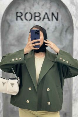 کت کراپ سر آستین دکمه کتان زارا SERLA