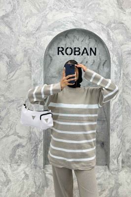 ست دورس و شلوار یقه گرد راه راه بافت