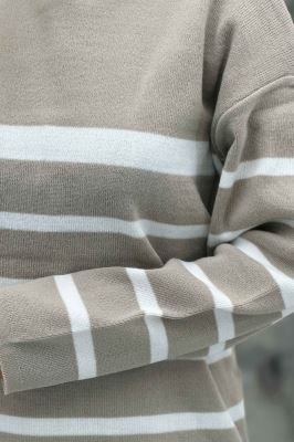 ست دورس و شلوار یقه گرد راه راه بافت