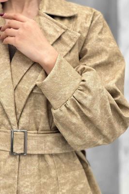 کت آستردار چرم کمربنددار جیب نما