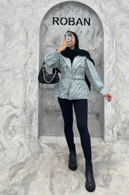 کت آستردار چرم کمربنددار جیب نما