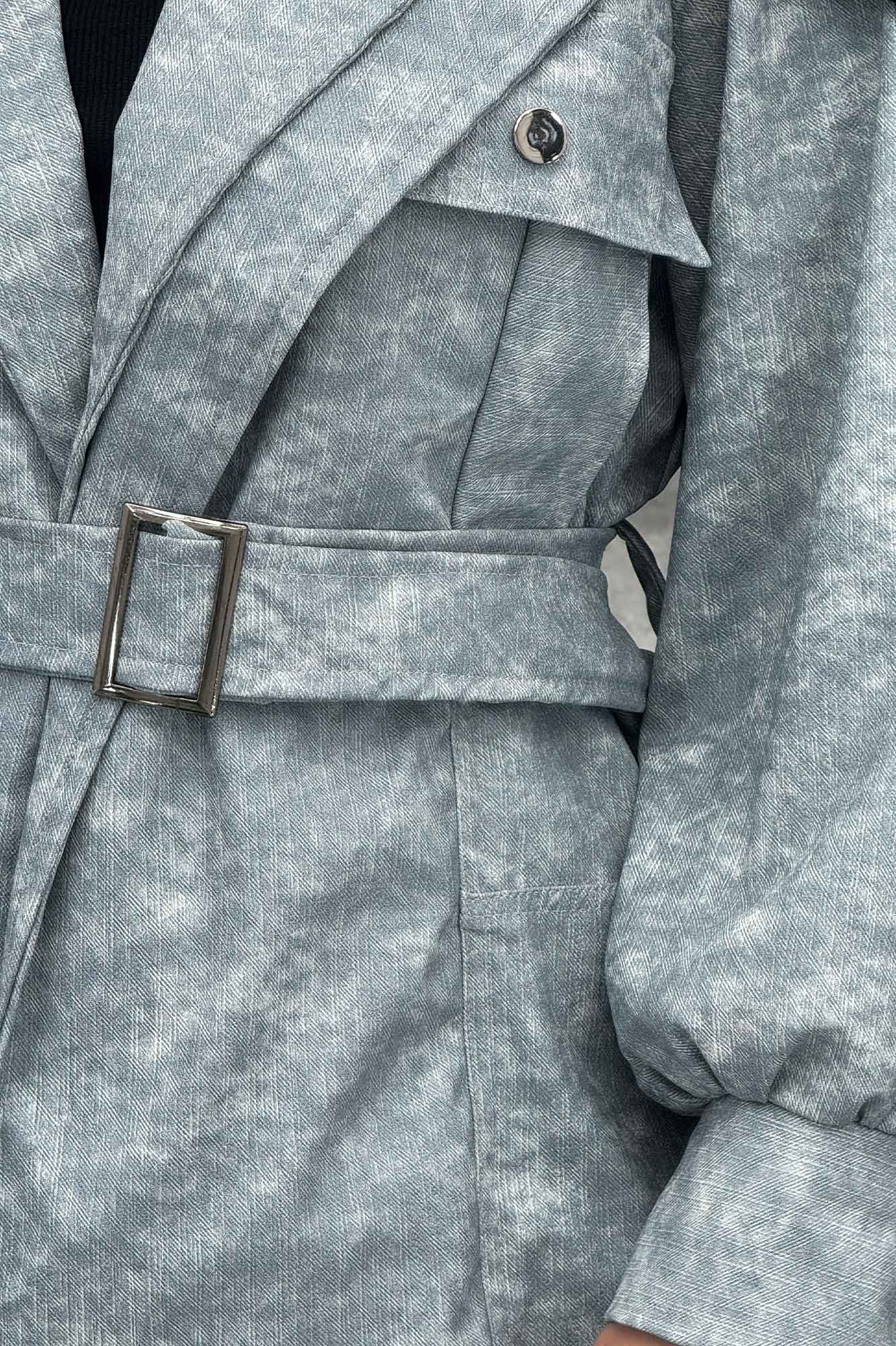 کت آستردار چرم کمربنددار جیب نما