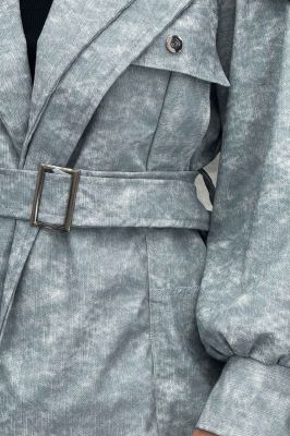 کت آستردار چرم کمربنددار جیب نما