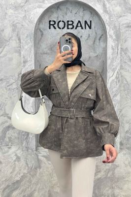 کت آستردار چرم کمربنددار جیب نما