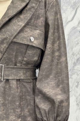 کت آستردار چرم کمربنددار جیب نما