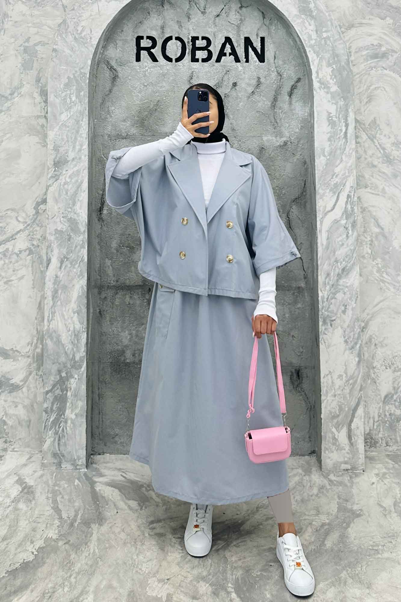 ست کت و دامن داکرون خفاشی آستین گت EDGAR