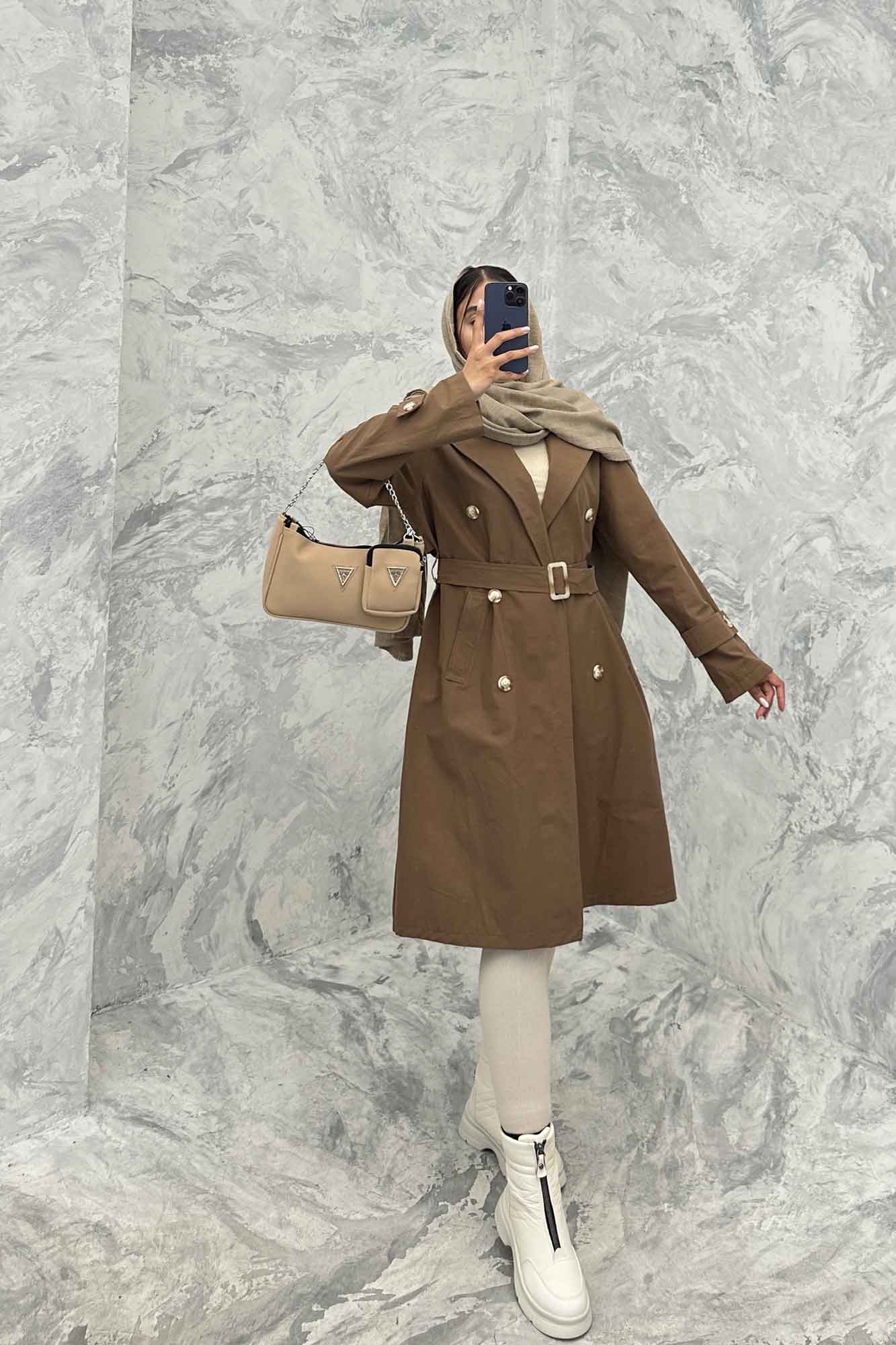 بارانی بلند پشت چاکدار کتان زارا