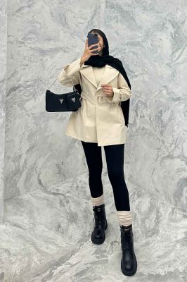 ترنچ کت کوتاه دو یقه کتان زارا