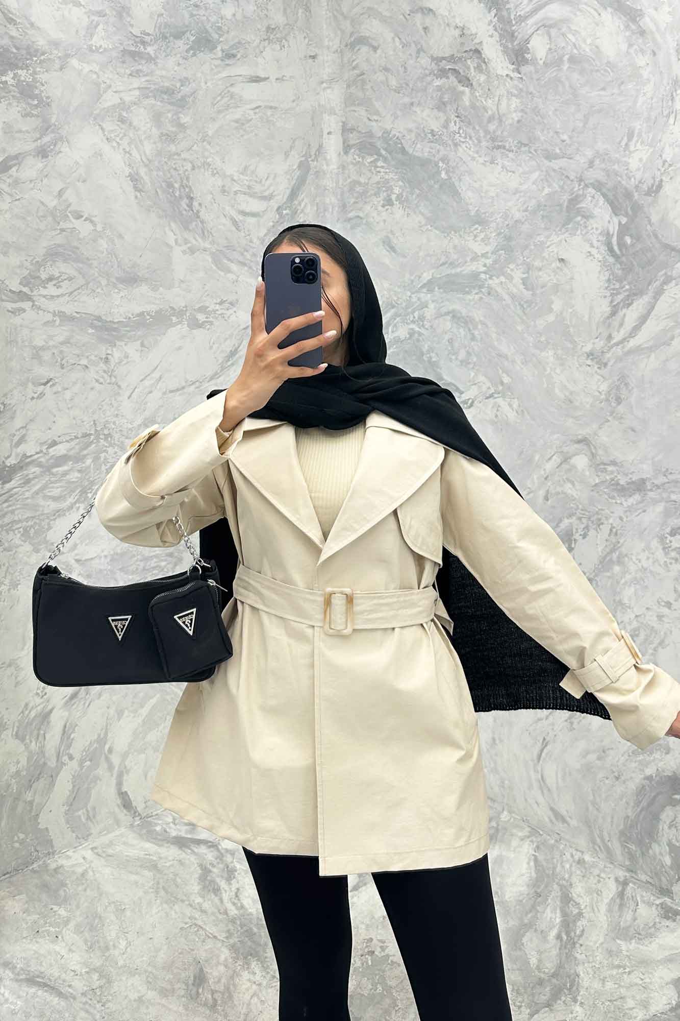 ترنچ کت کوتاه دو یقه کتان زارا