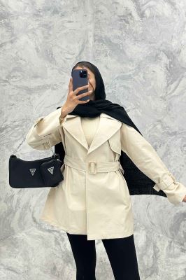 ترنچ کت کوتاه دو یقه کتان زارا